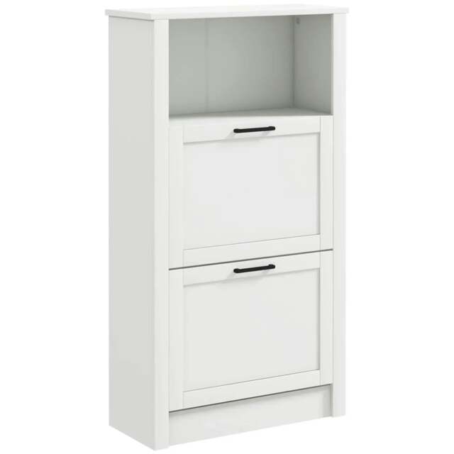 Rackhams Modern Shoe Cabinet with 2 Flip Drawers and Adjustable Shelves, Narrow Shoe Storage Cabinet with Open Compartment, Holds 10 Pairs, White - image 1