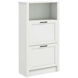 Rackhams Modern Shoe Cabinet with 2 Flip Drawers and Adjustable Shelves, Narrow Shoe Storage Cabinet with Open Compartment, Holds 10 Pairs, White - thumbnail 1