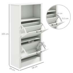 Rackhams Modern Shoe Cabinet with 2 Flip Drawers and Adjustable Shelves, Narrow Shoe Storage Cabinet with Open Compartment, Holds 10 Pairs, White - thumbnail 3