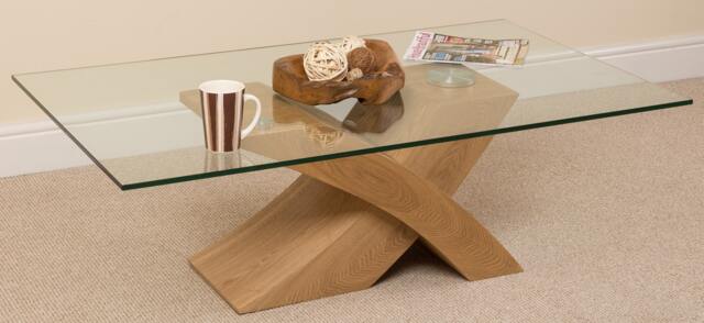 Rackhams Milano Glass and Wood Coffee Table for Living Room - Transparent - Oak