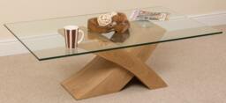 Rackhams Milano Glass and Wood Coffee Table for Living Room - Transparent - Oak - thumbnail 1