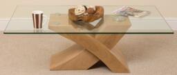 Rackhams Milano Glass and Wood Coffee Table for Living Room - Transparent - Oak - thumbnail 6