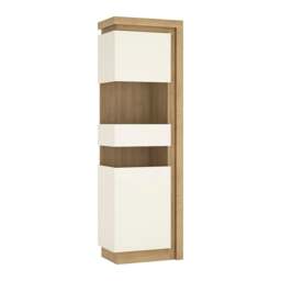 Rackhams Lyon Tall narrow display cabinet (LHD) in Riviera Oak/White High Gloss - Full Assembly Required - Oak & White - High Gloss