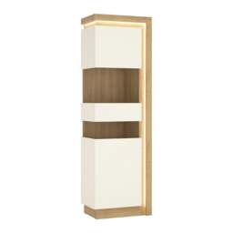 Rackhams Lyon Tall narrow display cabinet (LHD) in Riviera Oak/White High Gloss - Full Assembly Required - Oak & White - High Gloss - thumbnail 2