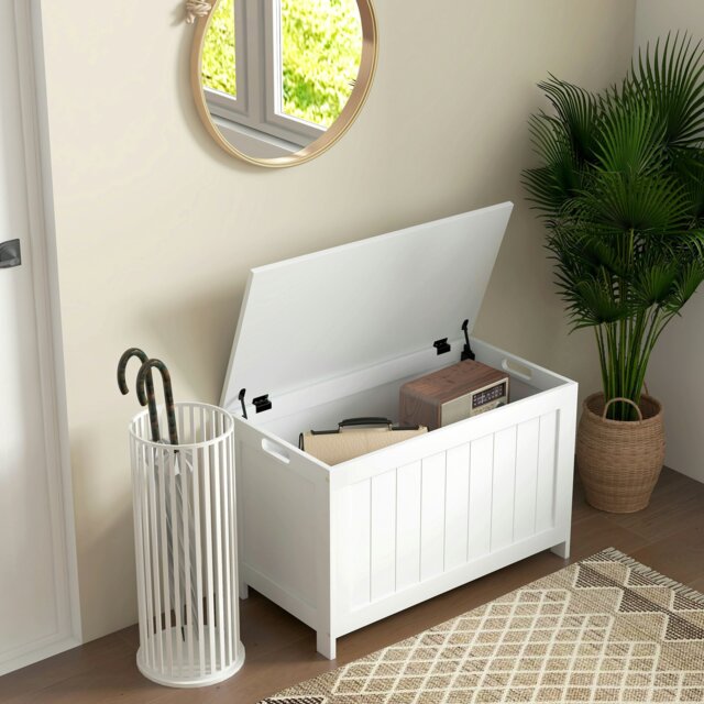 Rackhams Storage Chest with 2 Safety Hinges, Modern Storage Bench, Grey - White - image 1