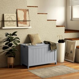 Rackhams Storage Chest with 2 Safety Hinges, Modern Storage Bench, Grey - White - thumbnail 3