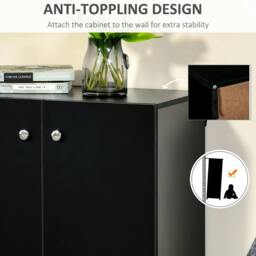 Rackhams Storage Cabinet w/ Two Shelves Wooden Sideboard Freestanding Kitchen Cupboard Bookcase - Black - thumbnail 5