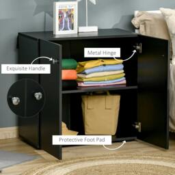 Rackhams Storage Cabinet w/ Two Shelves Wooden Sideboard Freestanding Kitchen Cupboard Bookcase - Black - thumbnail 6