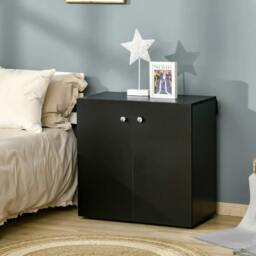 Rackhams Storage Cabinet w/ Two Shelves Wooden Sideboard Freestanding Kitchen Cupboard Bookcase - Black - thumbnail 2