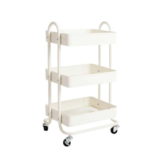 Rackhams 3 Tiers Kitchen Trolley Cart Steel Storage Rack Shelf Organiser White - image 1