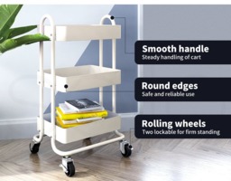 Rackhams 3 Tiers Kitchen Trolley Cart Steel Storage Rack Shelf Organiser White - thumbnail 4