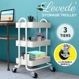 Rackhams 3 Tiers Kitchen Trolley Cart Steel Storage Rack Shelf Organiser White - thumbnail 2