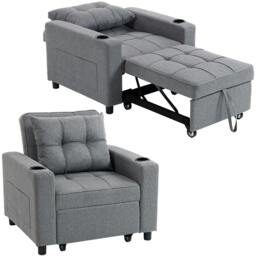 Rackhams 3-in-1 Sofa Bed, Convertible Sleeper Chair with Adjustable Backrest - Plastic - Dark grey - Linen-look polyester - thumbnail 2