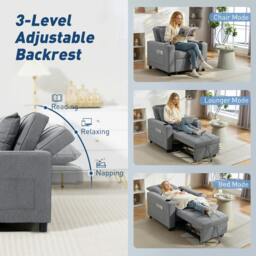 Rackhams 3-in-1 Sofa Bed, Convertible Sleeper Chair with Adjustable Backrest - Plastic - Dark grey - Linen-look polyester - thumbnail 5