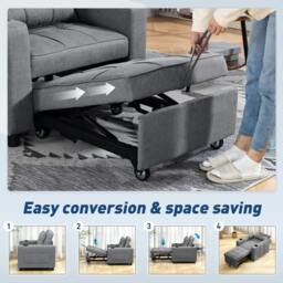 Rackhams 3-in-1 Sofa Bed, Convertible Sleeper Chair with Adjustable Backrest - Plastic - Dark grey - Linen-look polyester - thumbnail 4