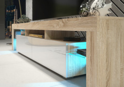 Rackhams Sleek 200cm Modern TV Unit  Cabinet Stand Oak High Gloss White Doors & Free LED Lights - 200 cm - 1 - Oak Matt Body & White Gloss Doors - thumbnail 5