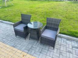 Rackhams 3-Piece PE Rattan Garden Furniture 2 Seater Bistro Set for Patio Dark Grey Mixed - thumbnail 1