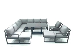 Rackhams 11 Seater Aluminum Outdoor Garden Furniture Set with Corner Sofa, 2 Chairs, 2 Footstools & Adjustable Dining Table - Dark Grey - thumbnail 3