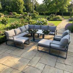Rackhams 11 Seater Aluminum Outdoor Garden Furniture Set with Corner Sofa, 2 Chairs, 2 Footstools & Adjustable Dining Table - Dark Grey - thumbnail 1