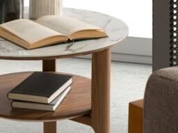 Rackhams Porcelain Marble and Walnut Round Corner Table 2047 - thumbnail 5