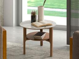 Rackhams Porcelain Marble and Walnut Round Corner Table 2047 - thumbnail 3