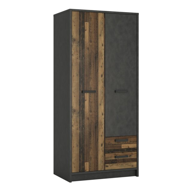 Rackhams Brooklyn 2 Door Wardrobe with 2 Drawers in Walnut and Dark Matera Grey - Walnut & Grey - Malemine - 1 - image 1