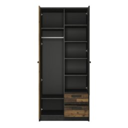 Rackhams Brooklyn 2 Door Wardrobe with 2 Drawers in Walnut and Dark Matera Grey - Walnut & Grey - Malemine - 1 - thumbnail 2
