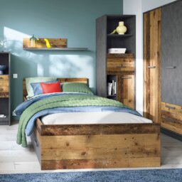 Rackhams Brooklyn 2 Door Wardrobe with 2 Drawers in Walnut and Dark Matera Grey - Walnut & Grey - Malemine - 1 - thumbnail 3