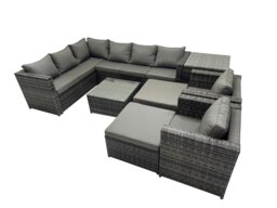 Rackhams Rattan Garden Furniture Patio Furniture Sets with Corner Sofa Square Coffee Table 2 Big Stool Dark Grey Mixed - thumbnail 1