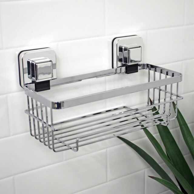 Rackhams Pushloc Stainless Steel Suction Wall Mounted Bottle Basket - image 1