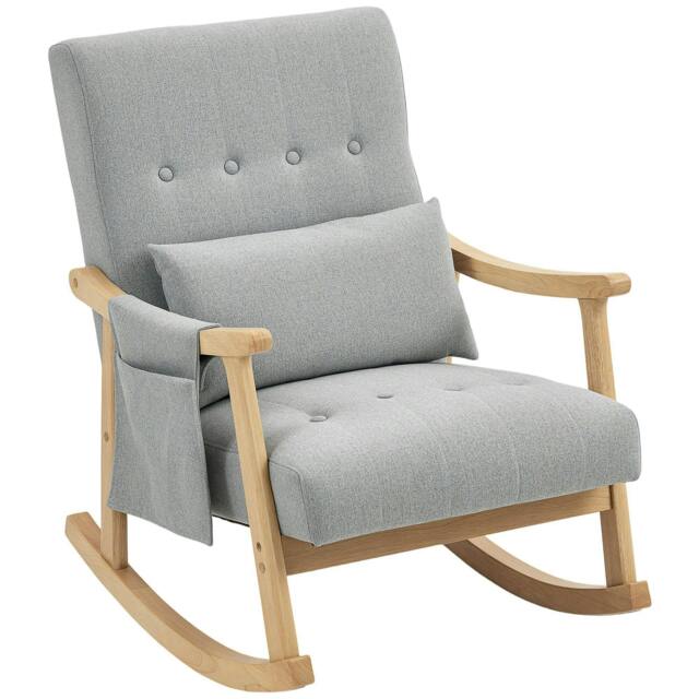 Rackhams Wood Frame Rocking Accent Chair - Light Grey