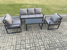 Rackhams Aluminium Outdoor Garden Furniture Set Patio Lounge Sofa with Oblong Coffee Table 2 Armchairs Set Dark Grey - thumbnail 2