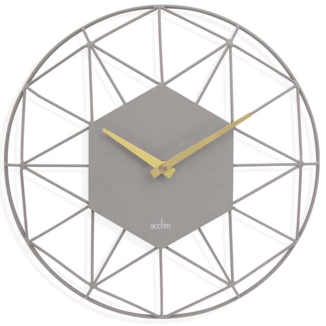 Rackhams Alva Wall Clock Quartz Metal Geometric Wire Frame Open Dial 30cm - Owl Grey - image 1