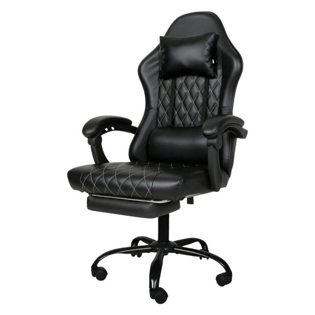 Rackhams Office Desk Chair PU Gaming Recliner Adjustable Height Swivel Black - image 1