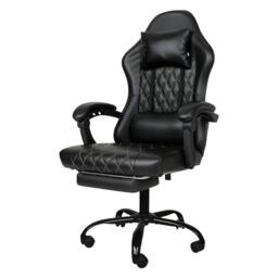 Rackhams Office Desk Chair PU Gaming Recliner Adjustable Height Swivel Black