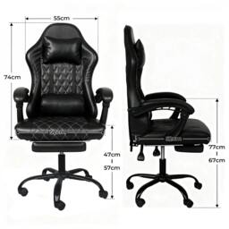Rackhams Office Desk Chair PU Gaming Recliner Adjustable Height Swivel Black - thumbnail 3
