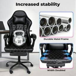 Rackhams Office Desk Chair PU Gaming Recliner Adjustable Height Swivel Black - thumbnail 6