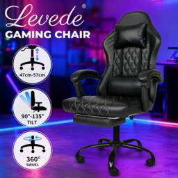 Rackhams Office Desk Chair PU Gaming Recliner Adjustable Height Swivel Black - thumbnail 2