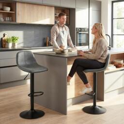Rackhams Bar Stools Set of 2, Modern Swivel Barstools for Dining Room - Grey - thumbnail 1