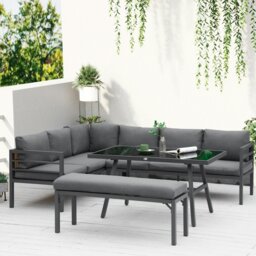 Rackhams  8-Seater Aluminium Garden Dining Sofa Furniture Set with Cushions - thumbnail 2
