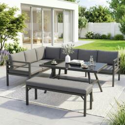 Rackhams  8-Seater Aluminium Garden Dining Sofa Furniture Set with Cushions - thumbnail 1