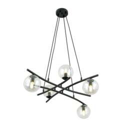 Rackhams ESSA Pendant lamp 5 x E14 Black with Transparent Shade - thumbnail 2