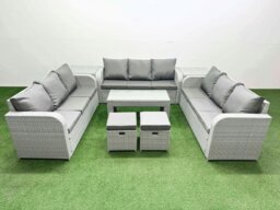 Rackhams PE Rattan Lounge Sofa Set 11 Seater Outdoor Garden Furniture Set with Oblong Coffee Table 3 Seater Sofa 2 Stools 2 Side Table Light Grey - thumbnail 1