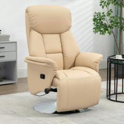Rackhams Adjustable Swivel Recliner with Footrest, Padded Arms, Beige - thumbnail 1
