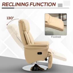 Rackhams Adjustable Swivel Recliner with Footrest, Padded Arms, Beige - thumbnail 4