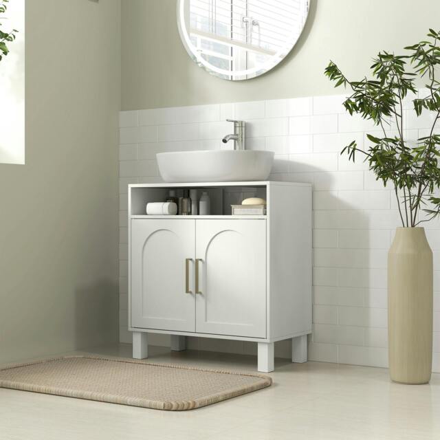 Rackhams Under Sink Bathroom Cabinet for Basin without Pedestal, Cream White - Particleboard - Modern - Cream white - image 1