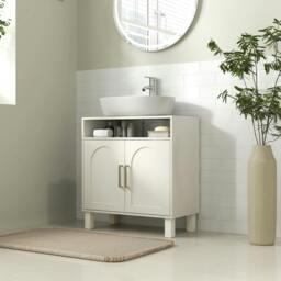 Rackhams Under Sink Bathroom Cabinet for Basin without Pedestal, Cream White - Particleboard - Modern - Cream white - thumbnail 1