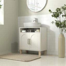 Rackhams Under Sink Bathroom Cabinet for Basin without Pedestal, Cream White - Particleboard - Modern - Cream white - thumbnail 3