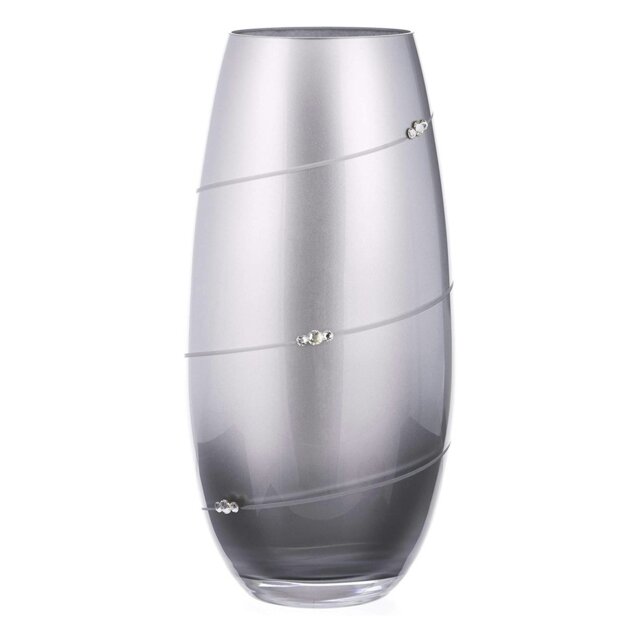 Rackhams Silhouette Barrel Silver Vase Adorned with Swarovski Crystals - 25cm - Made From Premium Lead Free Crystal Glass