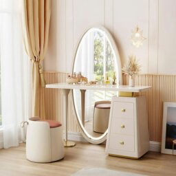 Rackhams Charlotte Dressing Table With Full Length LED Mirror, Cream - 160cm - Full Length Mirror - With Stool - thumbnail 3